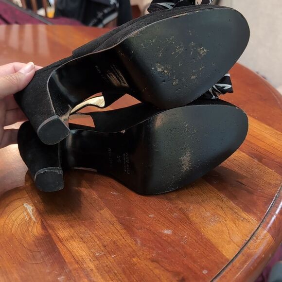 Miu Miu Black Peep Toe Sling Back Silk Bow Heels Sz 36 - Picture 9 of 16